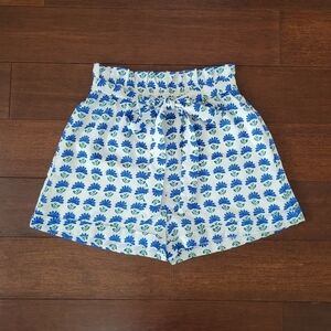 Miami Francesca's White & Blue Floral High Rise Paper Bag Shorts Women's Size S